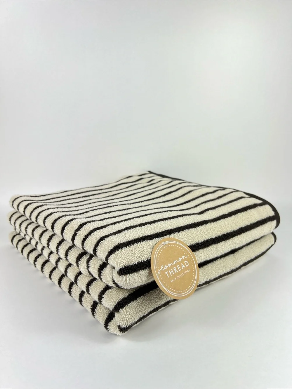 Common Thread Bath Towels Brown and Tan Striped Soft Zero Twist Cotton 2 Pc NEW